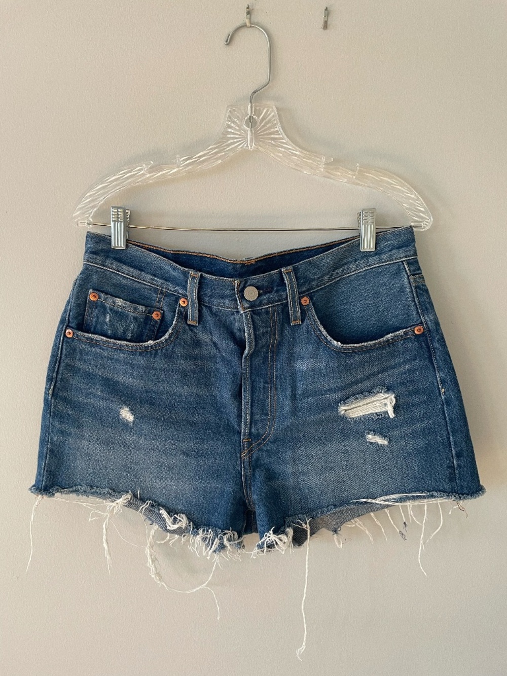 Levi's 501 Original Distressed Denim Shorts High Rise Cutoff Size 30